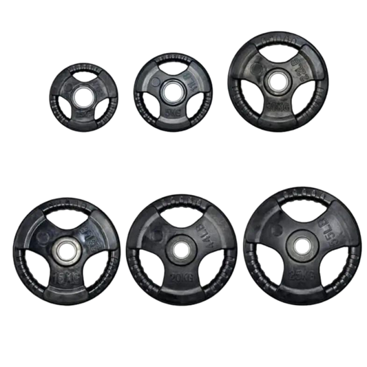 Rubber Barbell Plate, 2.5Kg 5Kg, Solid Cast Iron, Three-Hole Hand Gripper, Hole