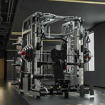 GYM Commercial Smith Machine Whole Set with 100Kg Weight Plates+Fitness Bench+10